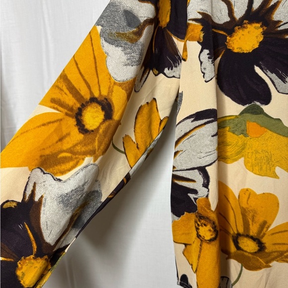 Bold Floral Button Down Blouse Cotton 2X Long Sleeve Casual Office Workwear - Picture 5 of 9